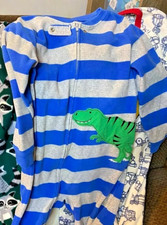 M1 CARTER'S 5T Striped DINOSAUR Fleece Blanket Sleeper Footed Pajamas
