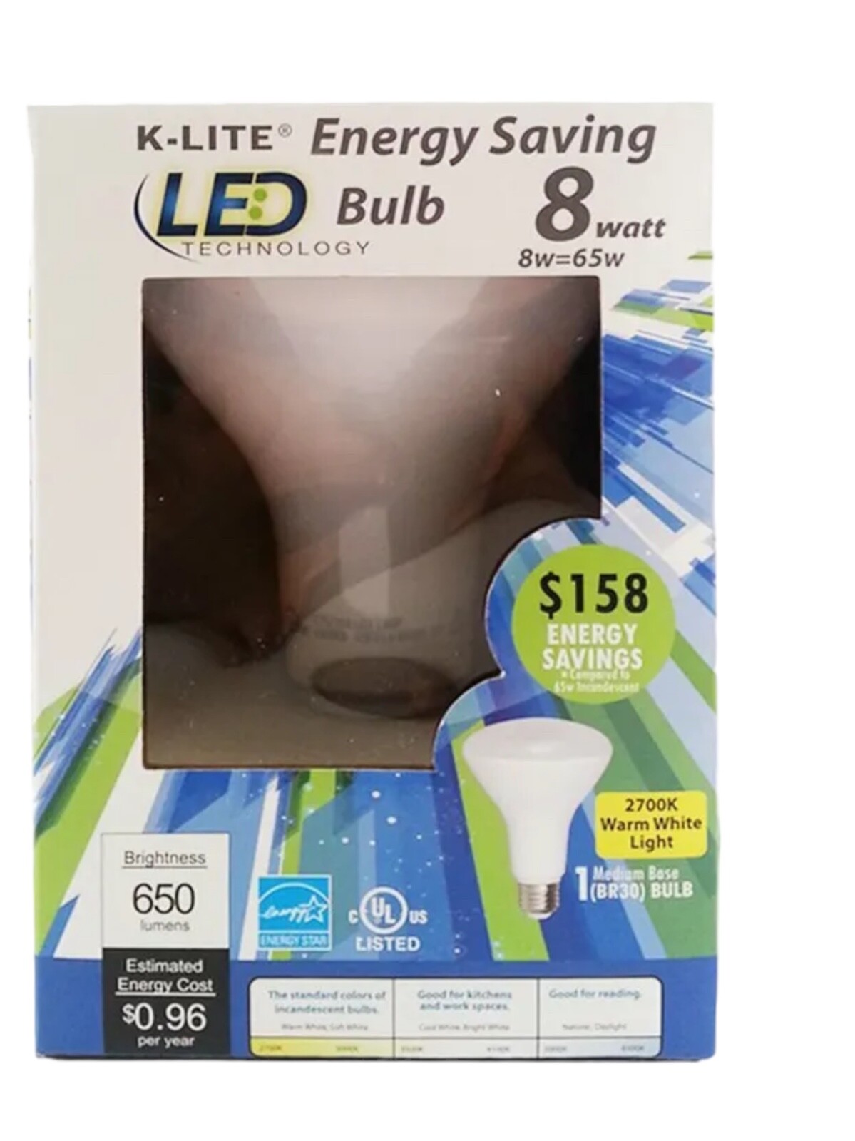 12 K-Lite Energy Saving 8w Equal 65w LED Bulb 2700k Medium Base 