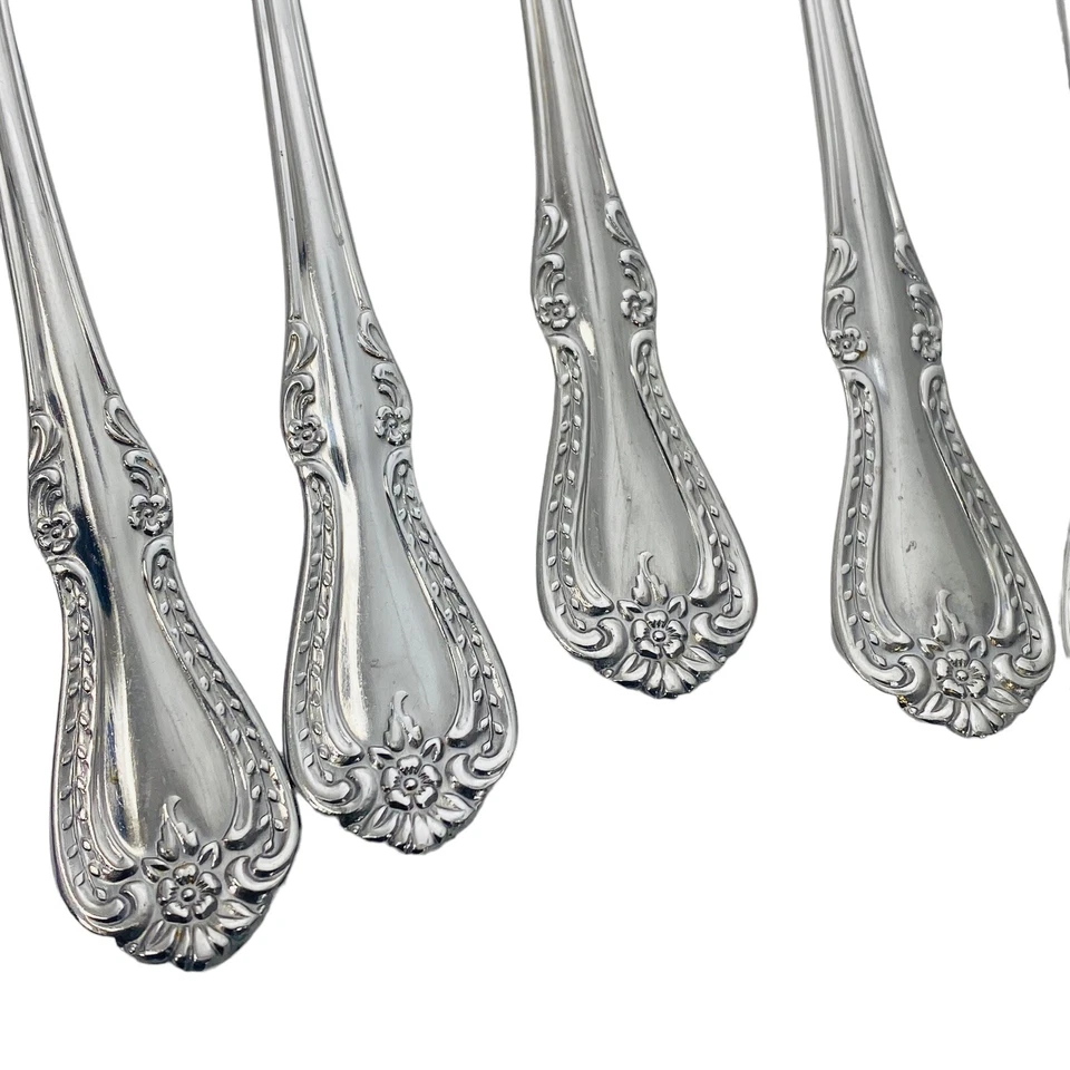 International Stainless Westbrook  10 Place/ Oval Soup Spoons Floral Korea - Image 2 of 4