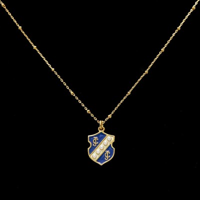 Juicy Couture Blue Enamel Pearl Shield Pendant Necklace Gold Tone/No Packing