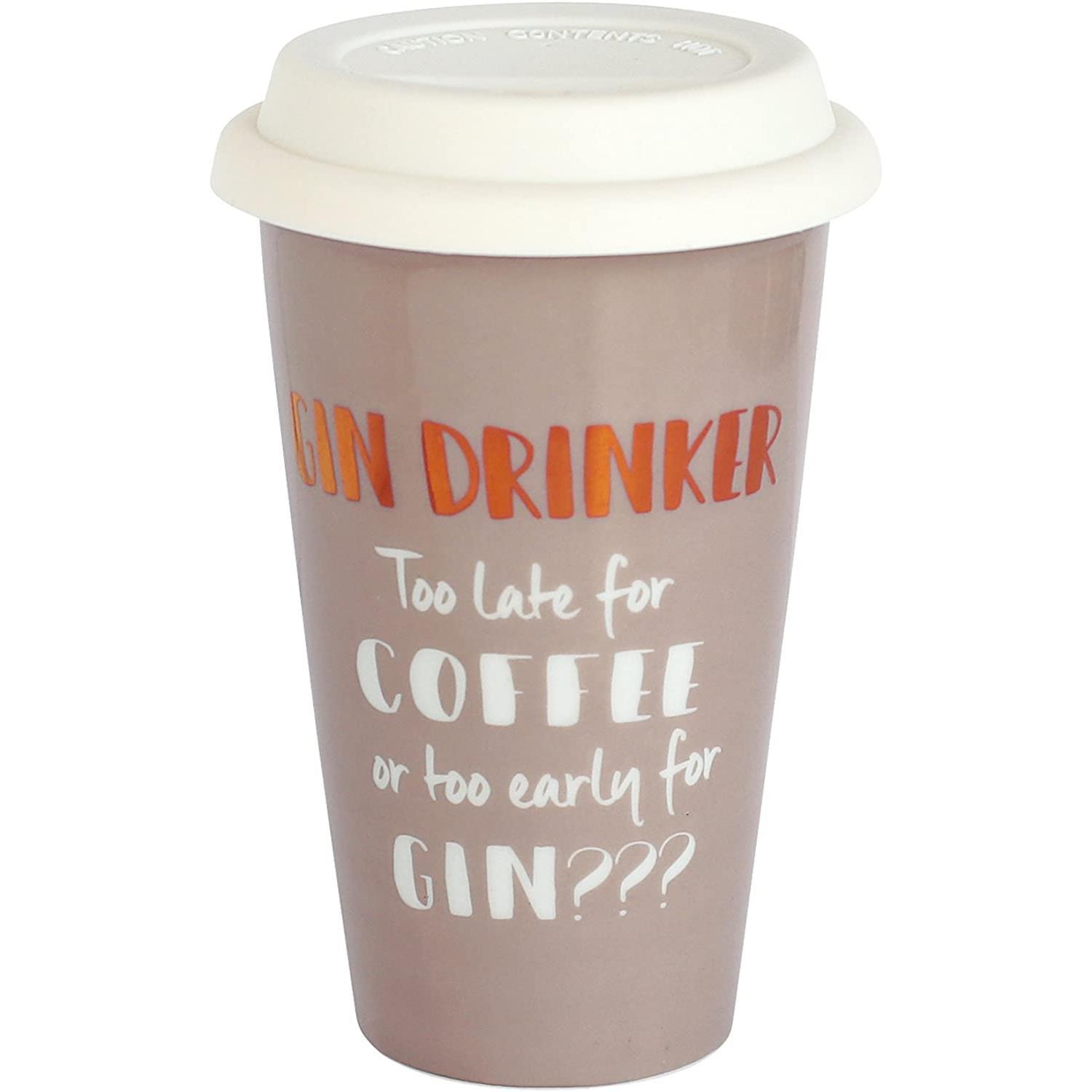 Girls Travel Mug Reusable Ceramic Quirky Gift Coffee Tea Cup Silicone Lid