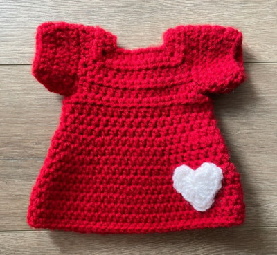 Valentine's Day Handmade Crocheted Doll Red Dress With Heart Dress For Doll