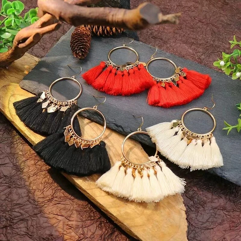 Fashion Women Bohemian Boho Long Fan Tassel Fringe Drop Dangle