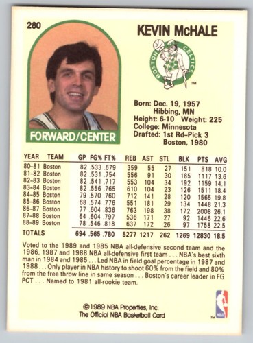 1989-90 Hoops #280 Kevin McHale Boston Celtics - Picture 2 of 2