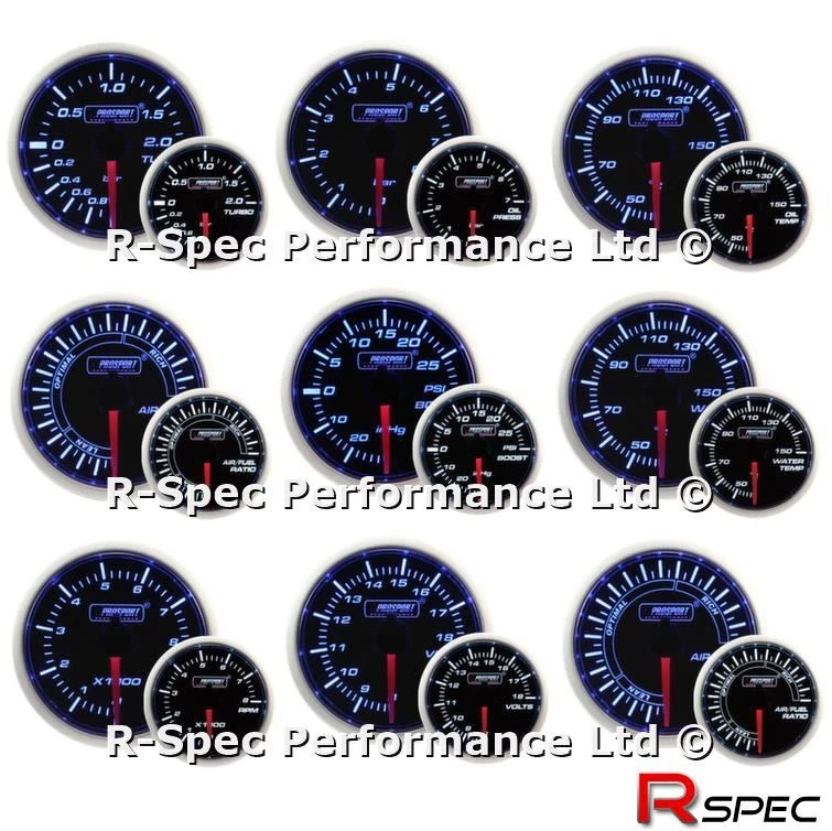 ANY 3 GAUGE OFFER - New 52mm Prosport Blue / White Turbo Boost Oil Water Temp