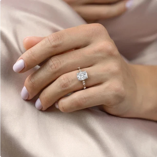 8 x 6 MM White Elongated Cushion Cut Moissanite Antique 14K Rose Gold Over Ring