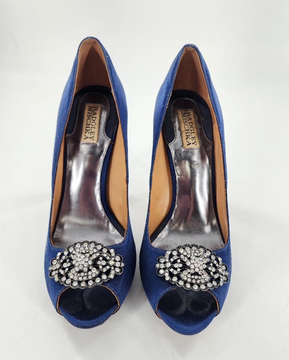 Badgley Mischka Blue Satin Peeptoe Heels sz 9.5 Wedding
