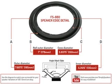 FS-880: 8" FOAM SURROUND, OD: 7.6875", ID: 5.3125", GRAY, ANGLE ATTACH