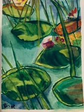 Laurie Baldwin- ORIGINAL Watercolor Waterlilies Painting Abstract ART 5" X 7"