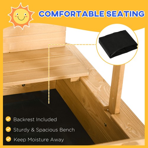 Wooden Kids Sandbox with Cover, Foldable Bench Seats, Adjustable Canopy, Brown - Picture 7 of 11