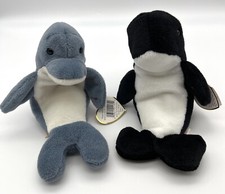Ty Beanie Babies “Echo” & “Waves” the Dolphin & the Orca Whale Plush Set 1996