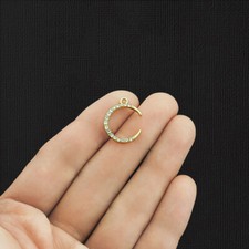 2 Crescent Moon Gold Tone Charms With Inset Rhinestones - GC807