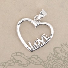 Valentines Heart, 'Love' word Pendant, Sterling Silver 925 - 2.3cm big