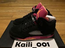 Girls Nike Air Jordan 5 Retro GS Black Bright Citrus Pink Grape Fire Red Bin A