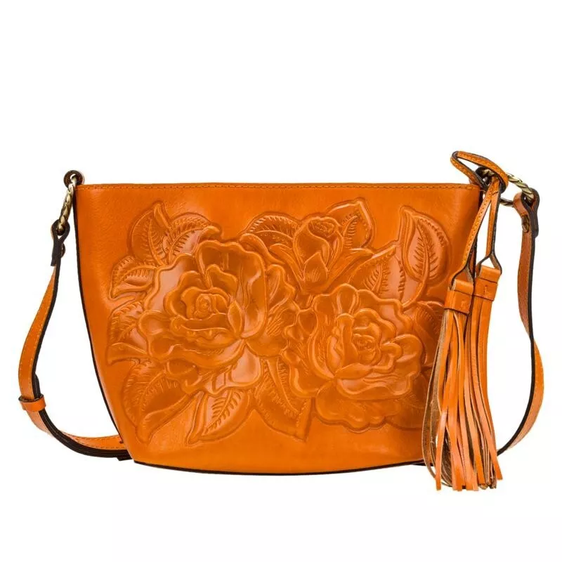 Patricia Nash Voletta Leather Top Zip Crossbody Bag - Sun Rose Tooled