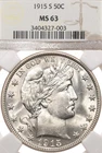 1915-S 50C NGC MS63 Barber Silver Half Dollar San Francisco Uncirculated