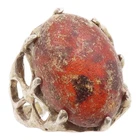 925 Sterling Silver Vintage Ring Cabochon Jasper Brutalist Band  Sz 5.5  RG36237