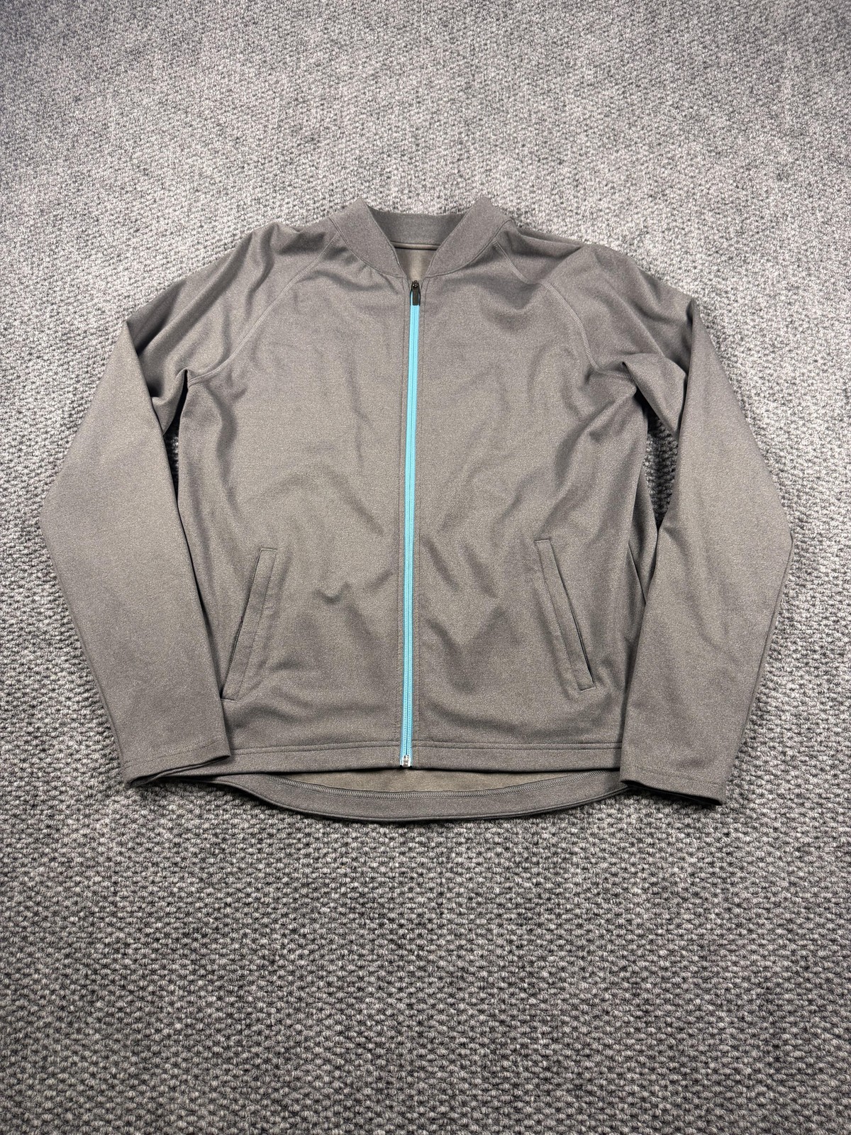 Mens Large Gray Full Zip Softshell Lined Pockets Athletic