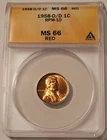 1958 D/D Lincoln Wheat Cent RPM-10 MS66 RED ANACS