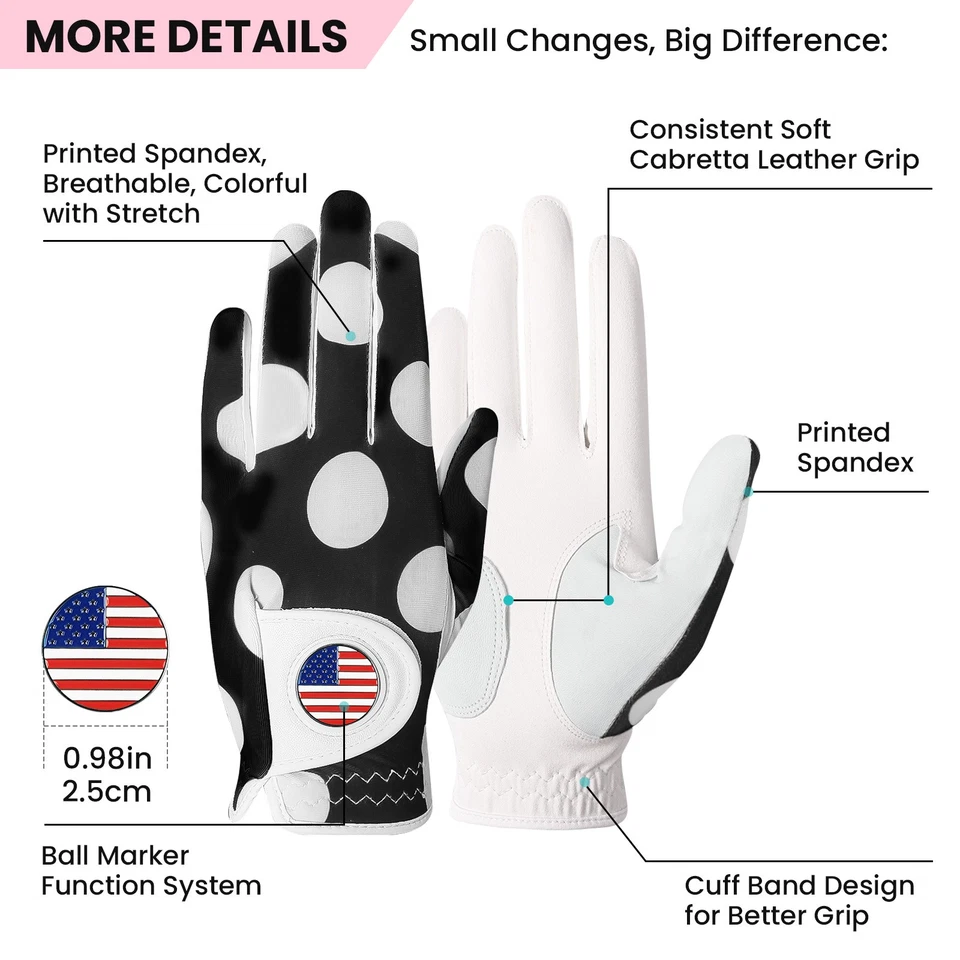 Paquete de 1 guante de golf para mano izquierda para mujer con marcador de pelota agarre antideslizante para todo tipo de clima Foto 2 de 4