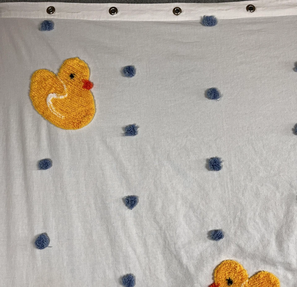 Fabric Shower Curtain with Chenille Rubber Ducks and Polka Dots 69x71" - Image 4 of 4