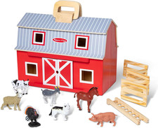 Fold  Go Wooden Barn   Farm Animal Play Set with 7 Figures, Ages 3 