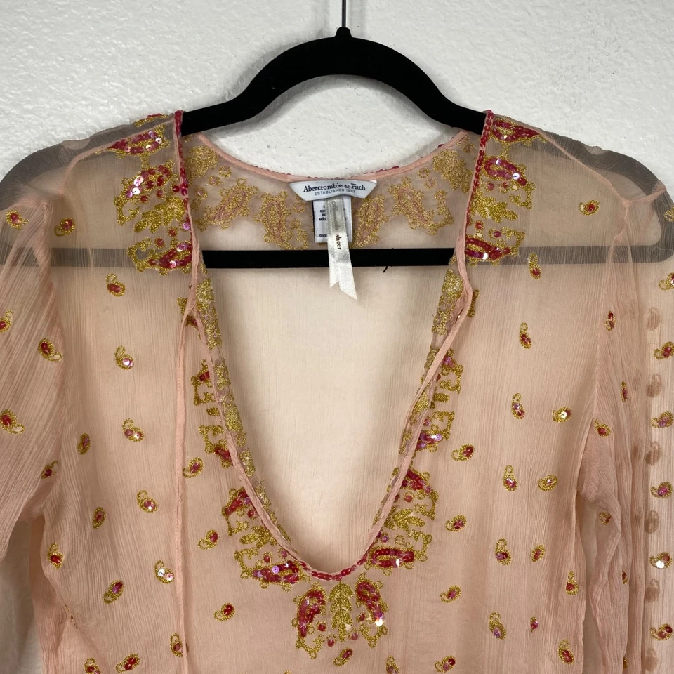 Abercrombie Fitch Silk Sheer Embellished Coquette Fairy Whimsigoth Pink Size M - Image 4 of 4