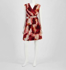 Taylor Women's Red Printed Chiffon D-Ring Belted Dress Size 14