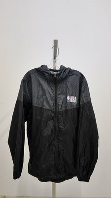 NBA Hooded Windbreaker Jacket Black Gray Full Zip Mesh Lined (Mens L)