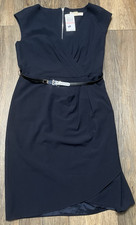 Michael Kors Faux Wrap Dress Womens 10 Sleeveless Belted Navy Classic