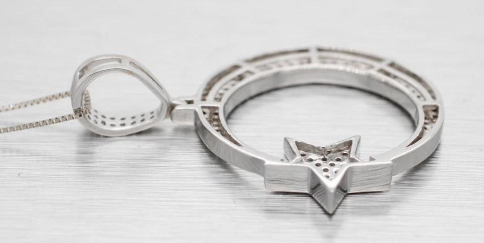 Cluster Diamond Moon & Star Pendant 14k White Gold 20" Necklace - 0.35ctw - Image 3 of 4