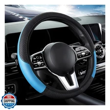DXNQ Car Steering Wheel Cover, 15 Inch Carbon Fiber Leather Stitching Color S