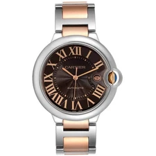 Cartier 42mm Ballon Bleu Automatic Rose Gold / Steel Watch w/Chocolate Dial.