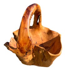 Vintage Burlwood Hand Carved Basket/Bowl with Handle