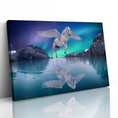Pegasus Einhorn fliegendes Pferd Leinwand gerahmter Druck Bild Wandbild