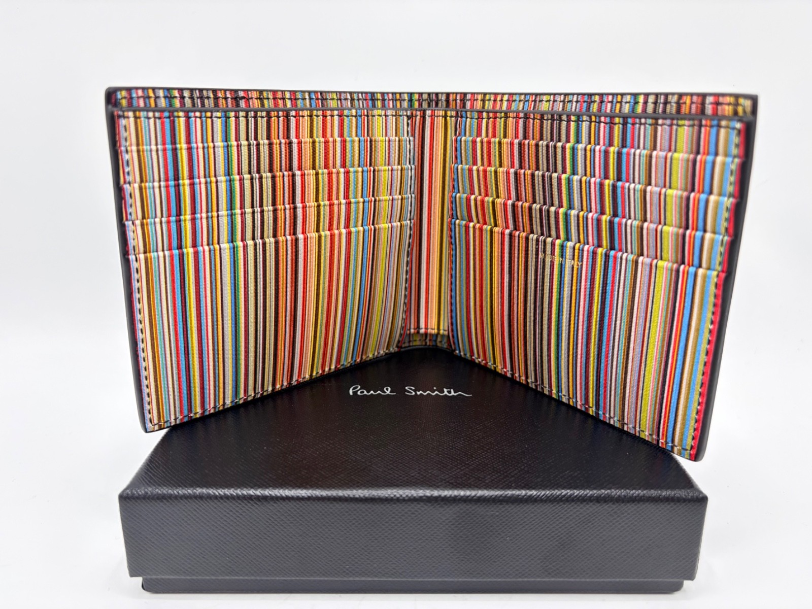 PAUL SMITH Signature Stripe Black Leather Billfold Wallet *Classic*