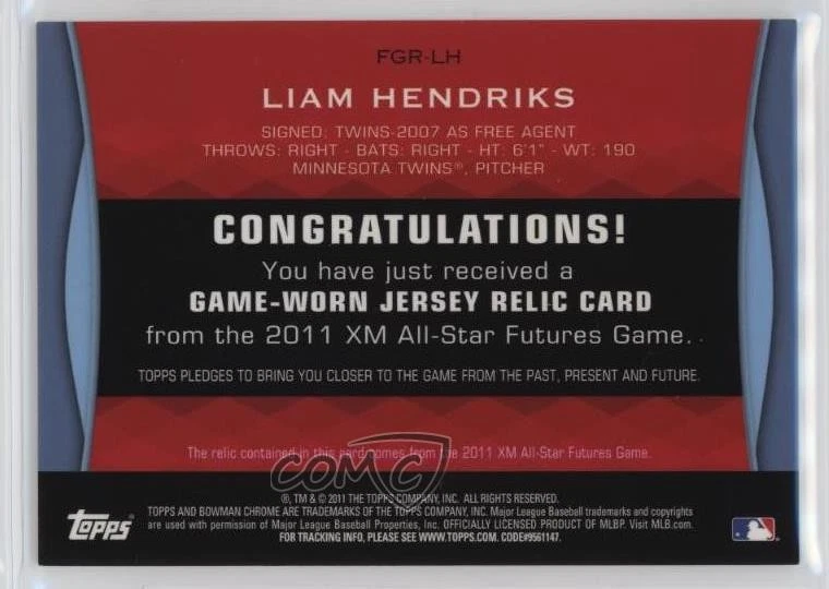 2011 Bowman Draft Futures Game Relics Liam Hendriks #FGR-LH - Image 2 of 2