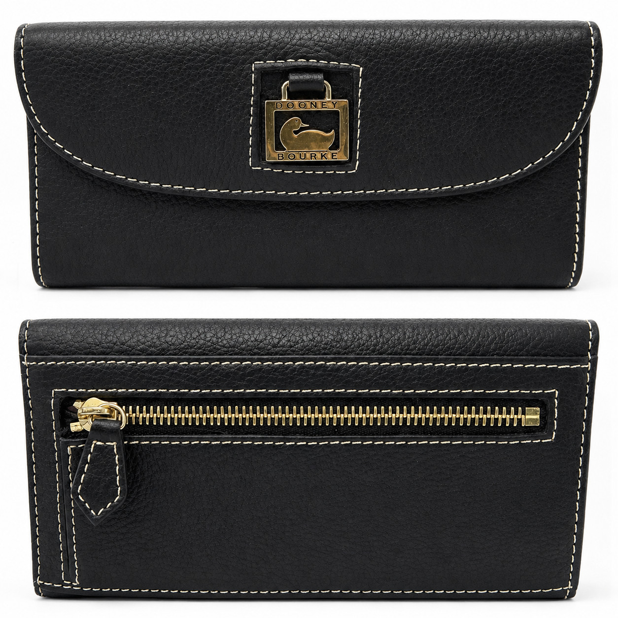 Vintage Dooney & Bourke Black Pebbled Leather Continental Flap Wallet