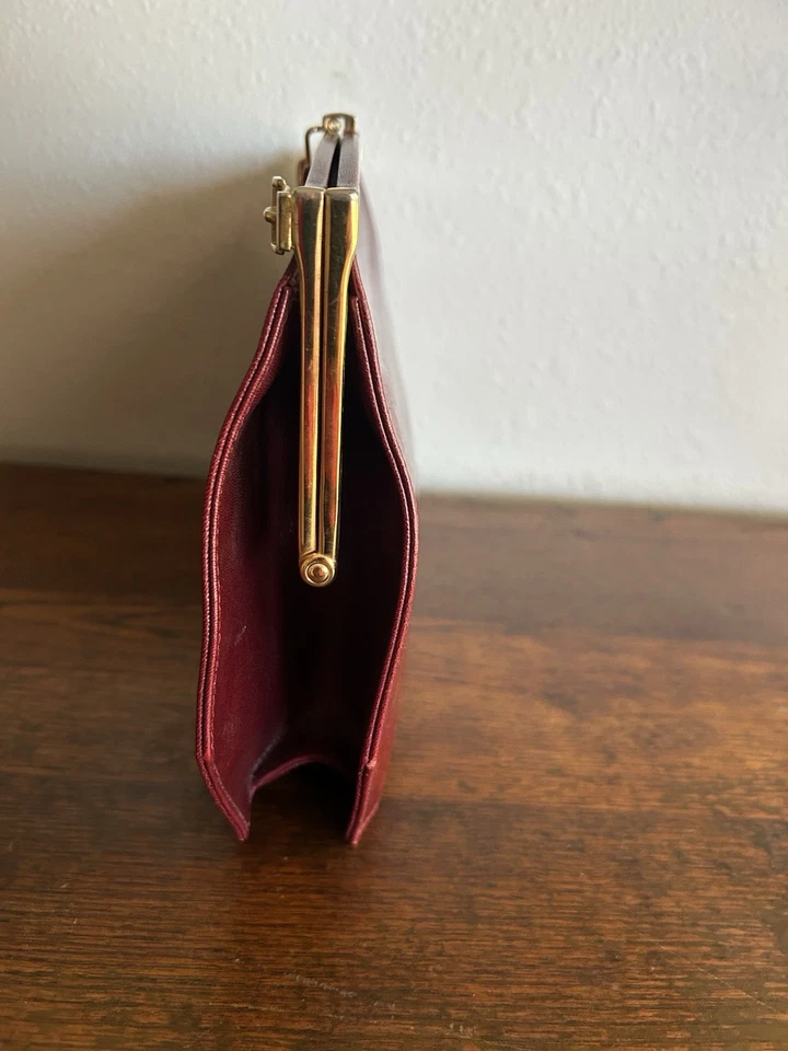 Vintage Famous Barr Made In Italy Burgundy Clutch Bag Purse Party Cocktail - Image 4 of 4