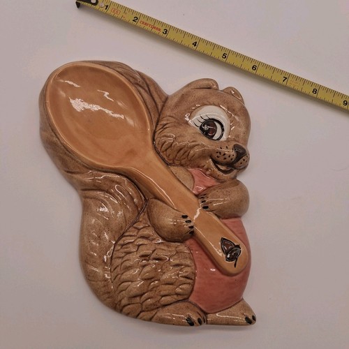 Vtg Ceramic Squirrel Chipmunk Spoon Rest Wall Plaque 7x7" Kitchen Country