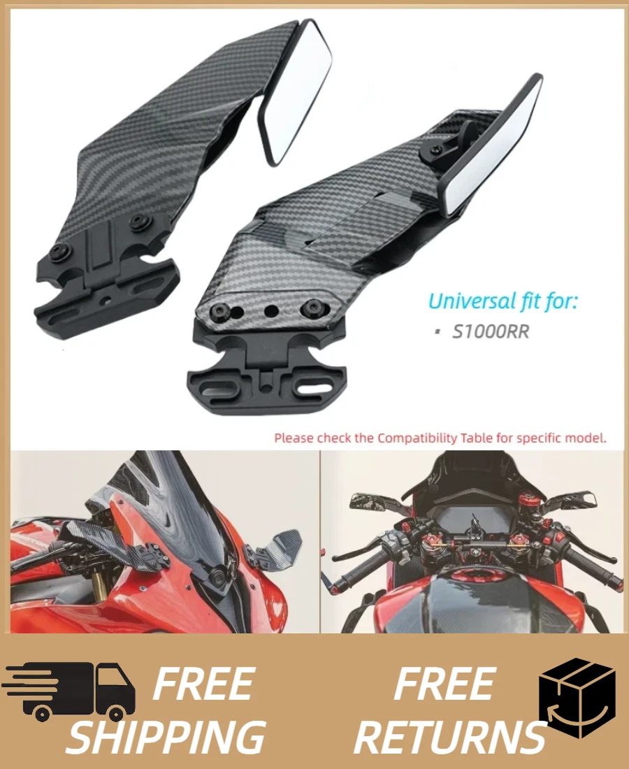 Carbon Fiber Style Black Wind Wing Rearview Mirrors for BMW 2009-2023 S1000RR