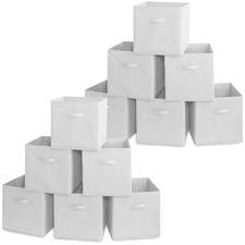 12 Collapsible 13" Fabric Cubby Cube Storage Bin Baskets for Shelves - White