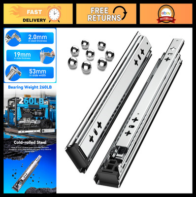 Heavy Duty Full Extension Drawer Slides 20-40 Inch Metal Rails 260lbs Capacity