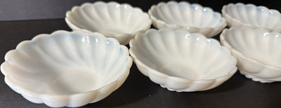 Set of 6 Hazel Atlas Alpine Colonial Swirl White Milk Glass 5'' Bowls 
