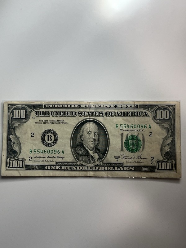 US $100 Federal Reserve Note Error B55460096A Paper Money Error