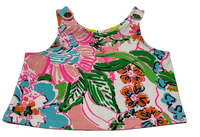 Lilly Pulitzer Girls Sz S 6/6X Cropped Top Multi Vibrant  Colors Flowers EUC