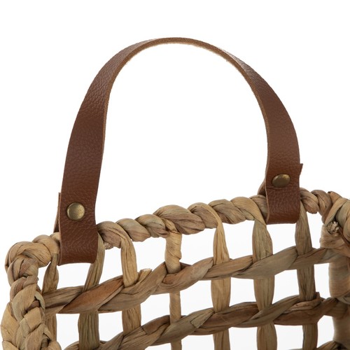 Cesta colgante tejida a mano jacinto de agua mango de cuero sintético almacenamiento decorativo - Imagen 13 de 15