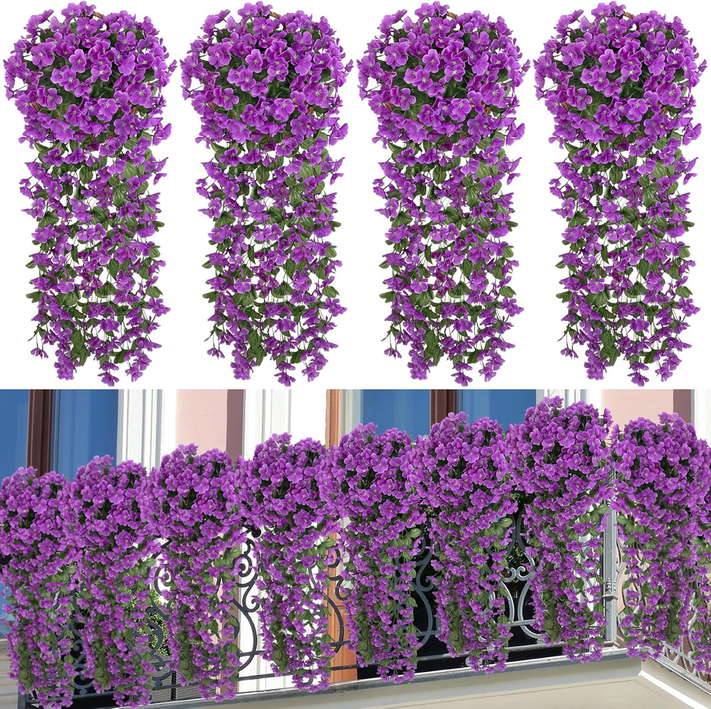 4 Pcs Violet Artificial Hanging Flowers Vine Garland for Home Decor