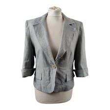 Caroll Womens Blazer Jacket Grey Blue Mix Size 42 Uk 14 Linen Floral Lining
