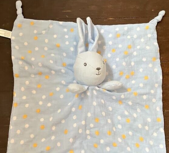 Parents Choice Muslin Blue Bunny Rabbit White Yellow Polka Dot Rattle ...